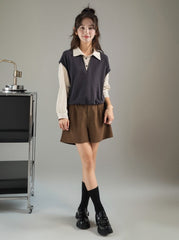 Striped Long Sleeve Fake Two-Piece Vintage Top