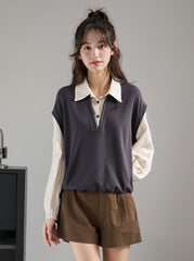 Striped Long Sleeve Fake Two-Piece Vintage Top