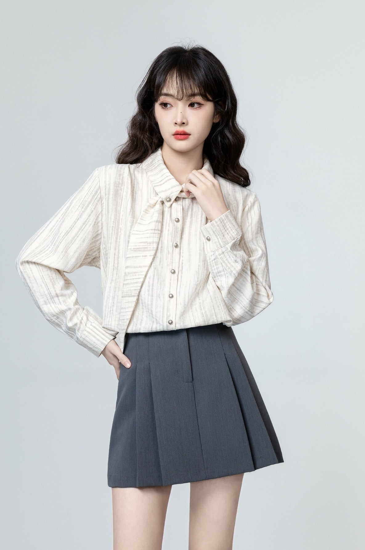 Striped Long Sleeve Shirt With Tie Design