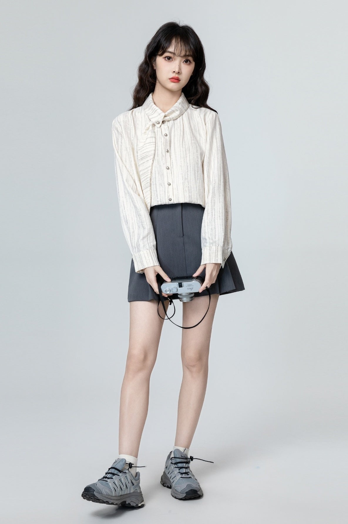 Striped Long Sleeve Shirt With Tie Design