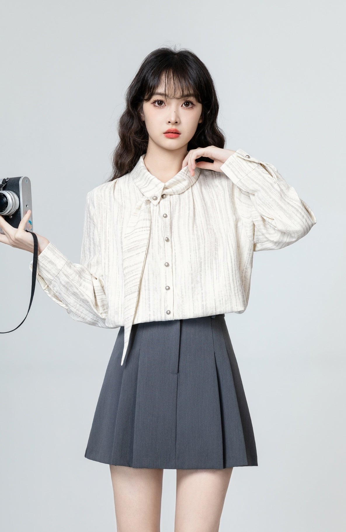 Striped Long Sleeve Shirt With Tie Design