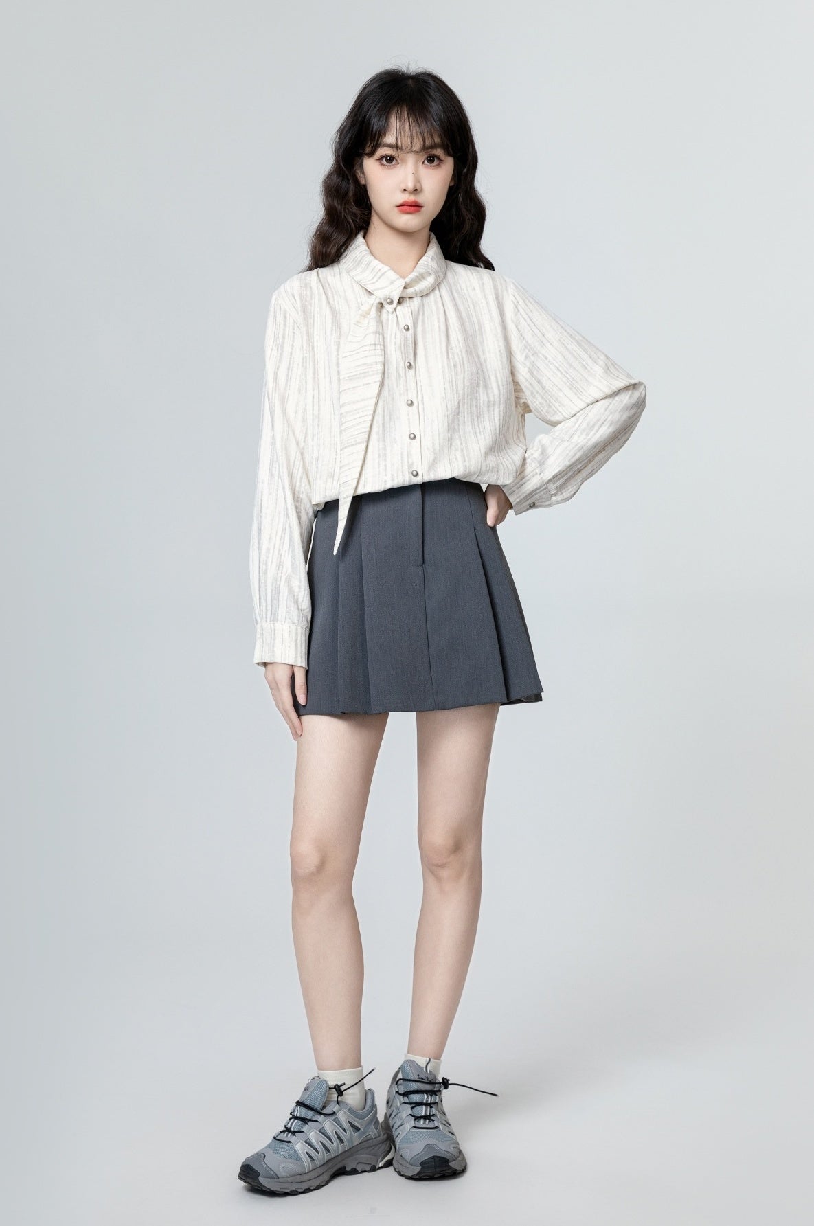 Striped Long Sleeve Shirt With Tie Design