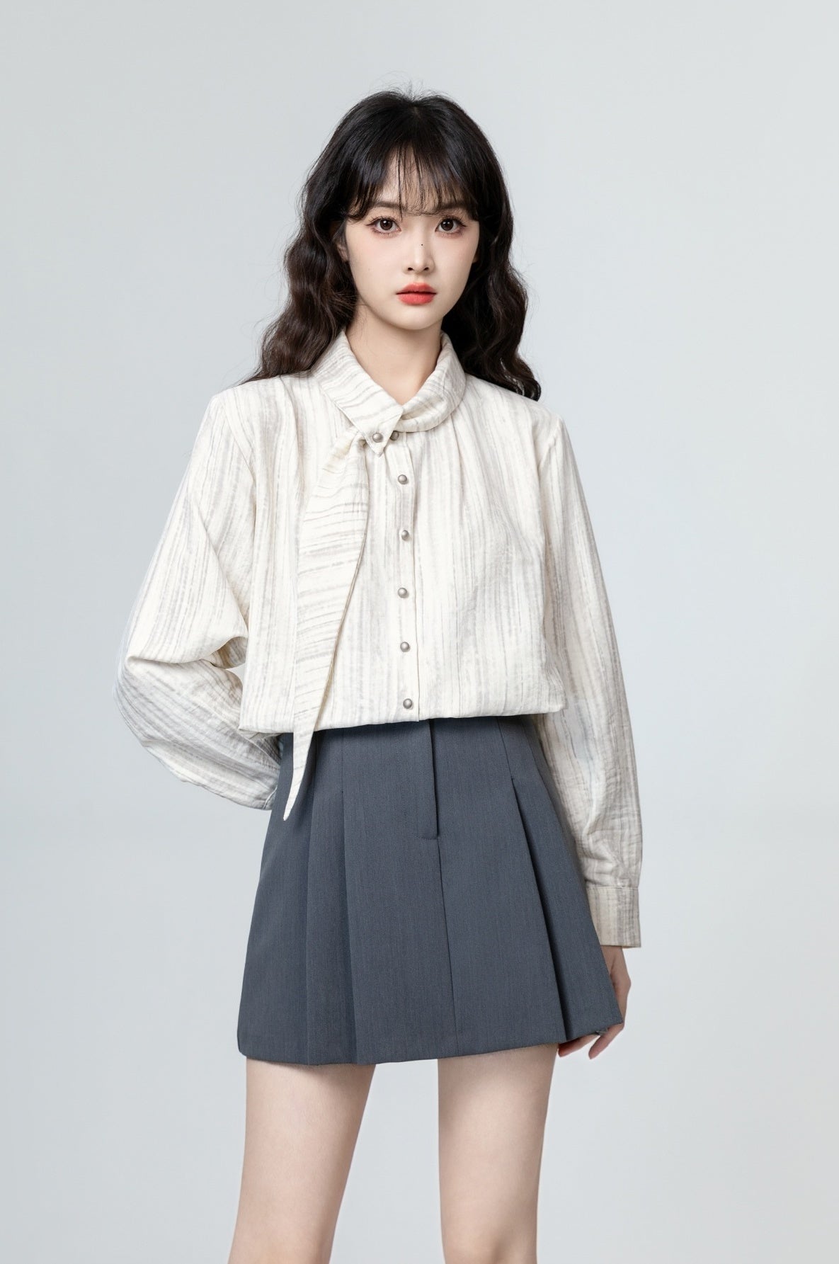 Striped Long Sleeve Shirt With Tie Design