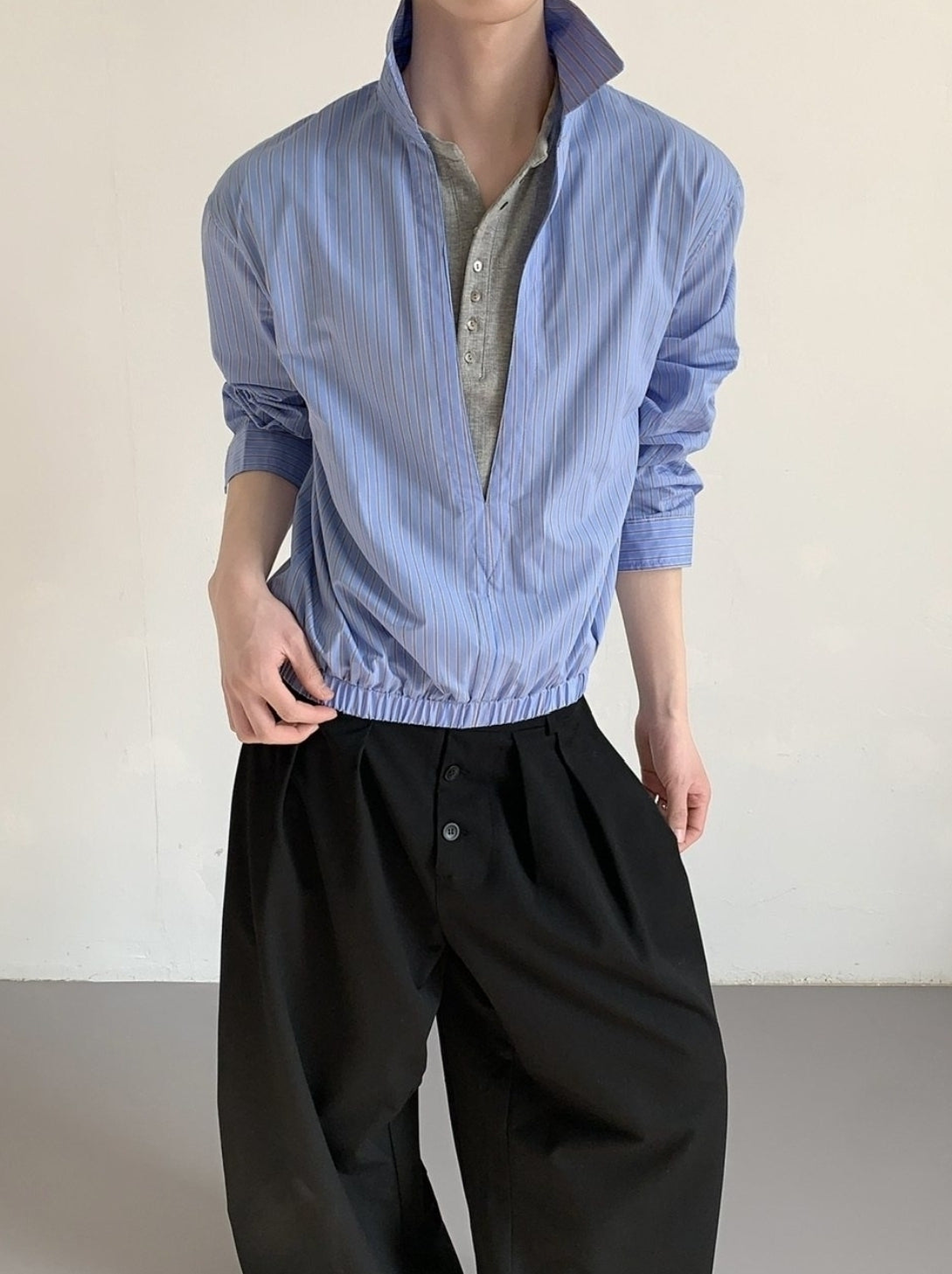 Striped Mock Neck Layered Long Sleeve Shirt
