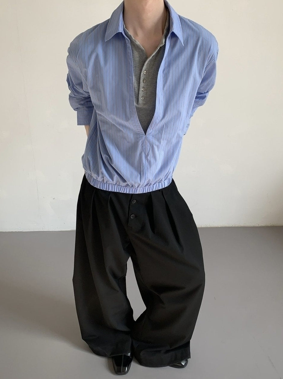 Striped Mock Neck Layered Long Sleeve Shirt