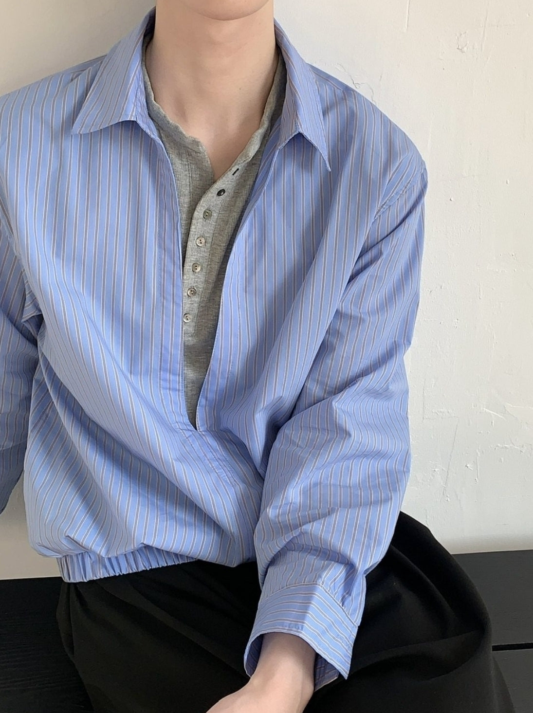 Striped Mock Neck Layered Long Sleeve Shirt