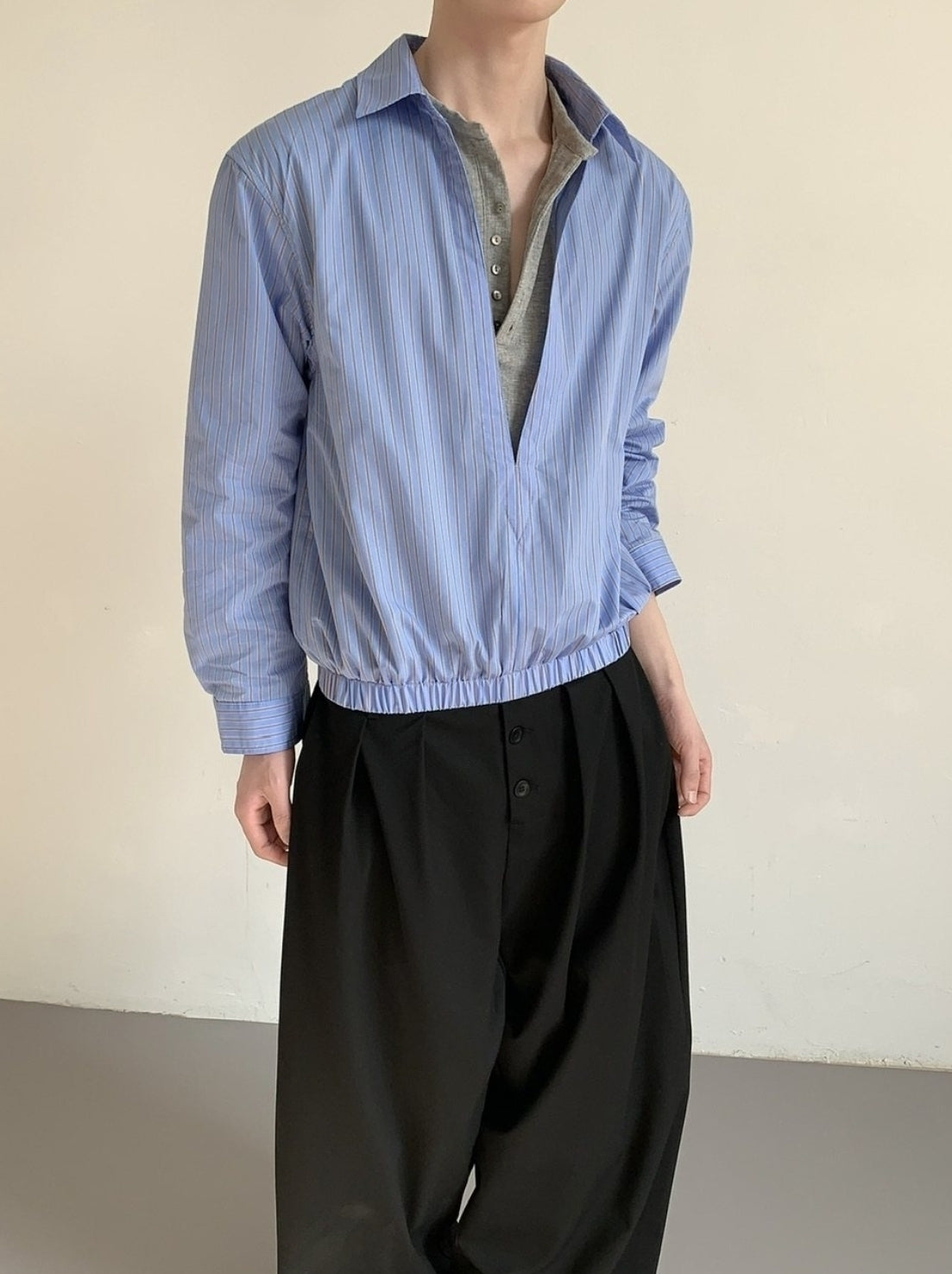 Striped Mock Neck Layered Long Sleeve Shirt