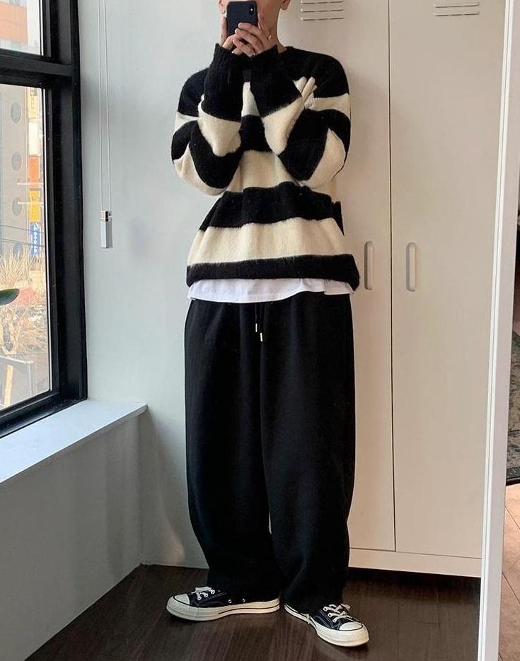 Striped Mohair Knit Sweater