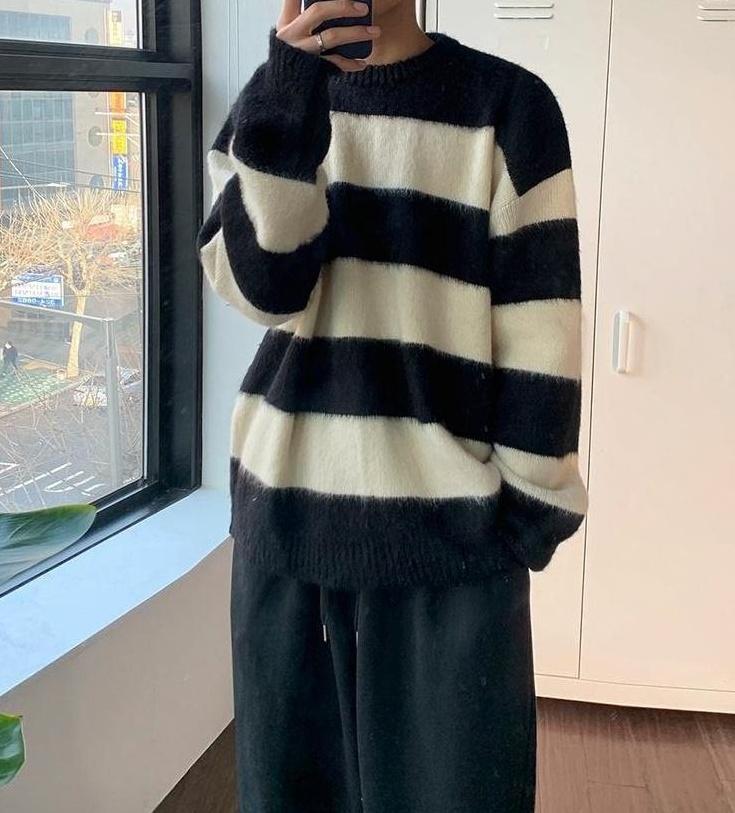 Striped Mohair Knit Sweater