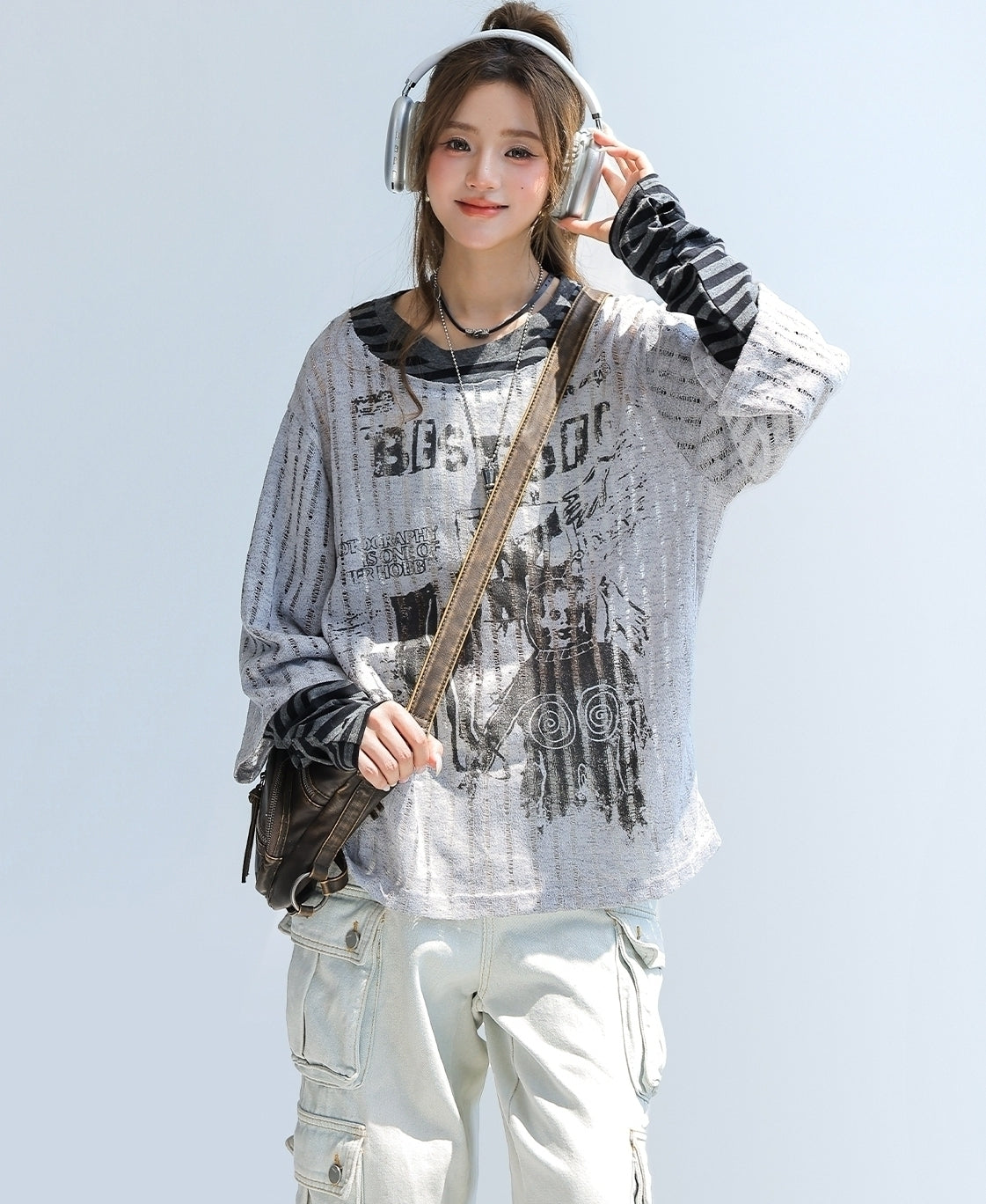 Striped Patchwork Layered Long Sleeve Top