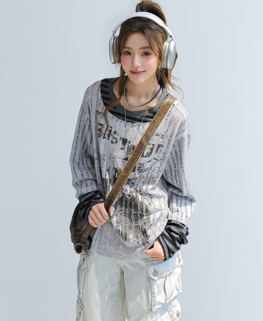 Striped Patchwork Layered Long Sleeve Top