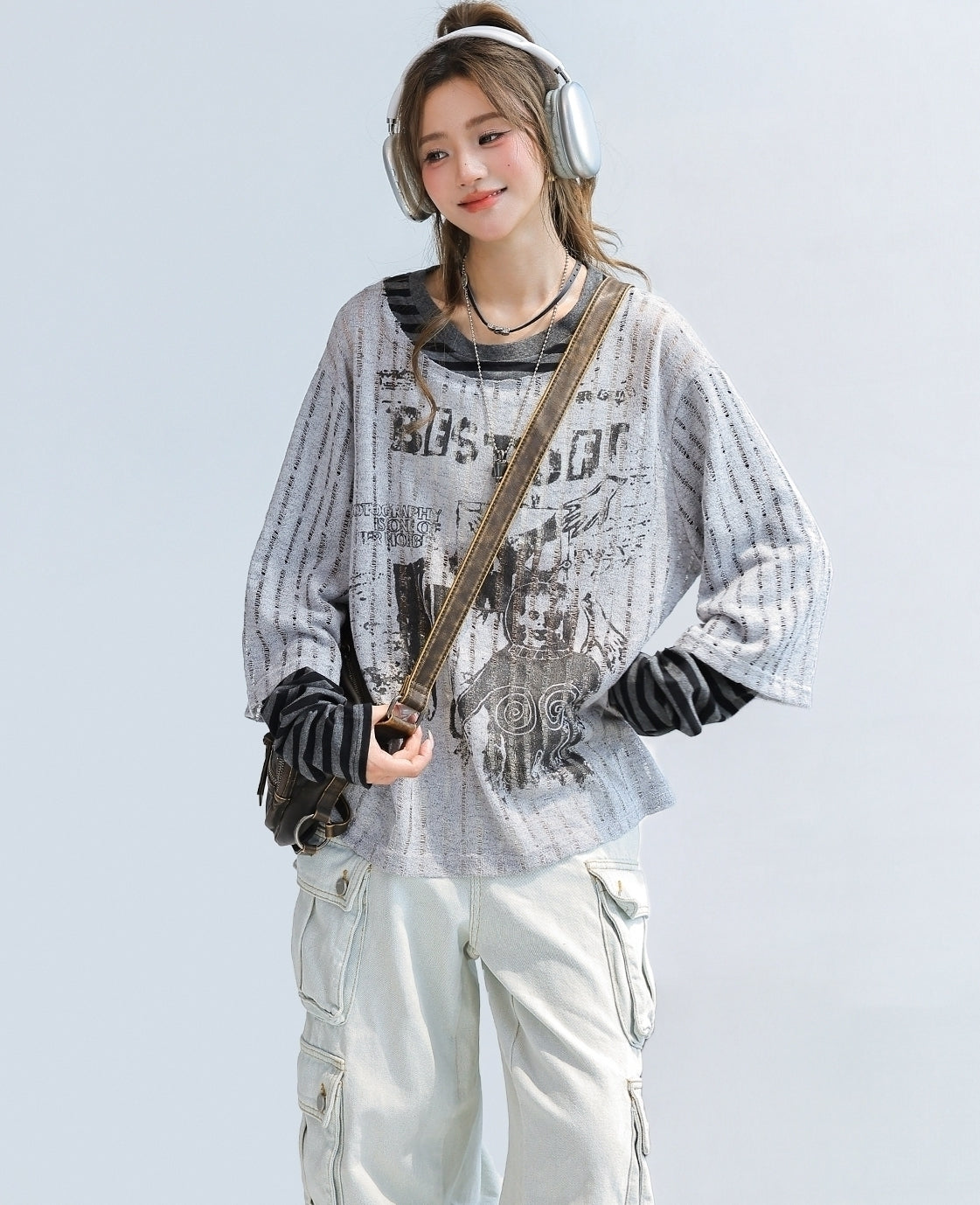 Striped Patchwork Layered Long Sleeve Top