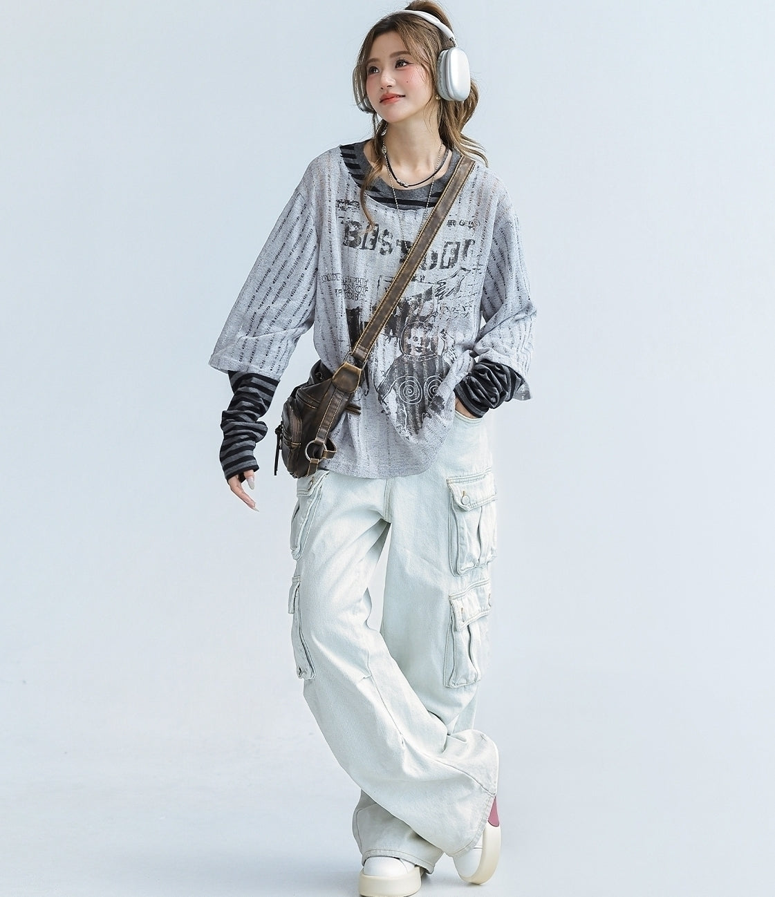 Striped Patchwork Layered Long Sleeve Top