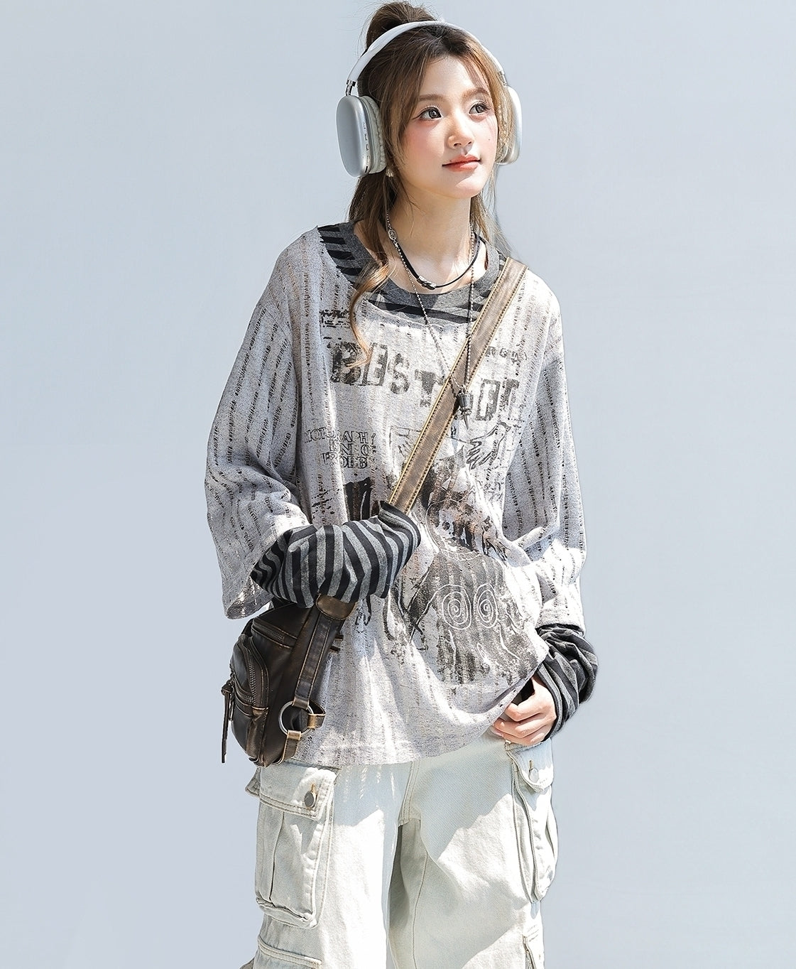 Striped Patchwork Layered Long Sleeve Top