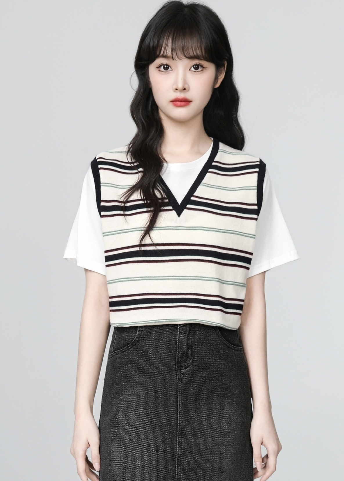 Striped Patchwork Short Sleeve Casual College Style Top