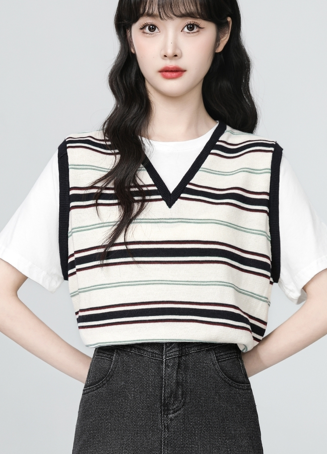 Striped Patchwork Short Sleeve Casual College Style Top