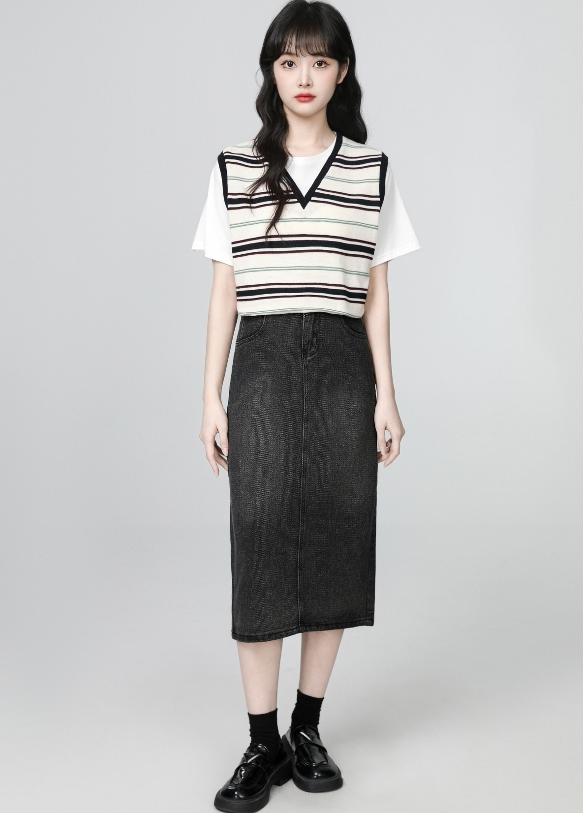 Striped Patchwork Short Sleeve Casual College Style Top