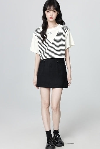 Striped Patchwork Short Sleeve Casual T Shirt