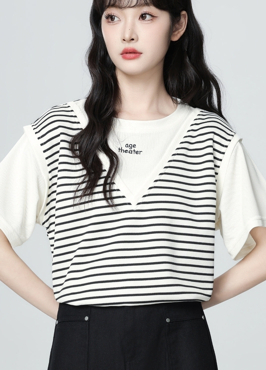 Striped Patchwork Short Sleeve Casual T Shirt