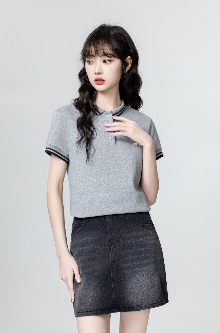 Striped Polo Collar Short Sleeve Shirt