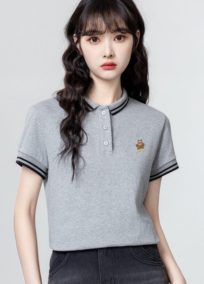 Striped Polo Collar Short Sleeve Shirt