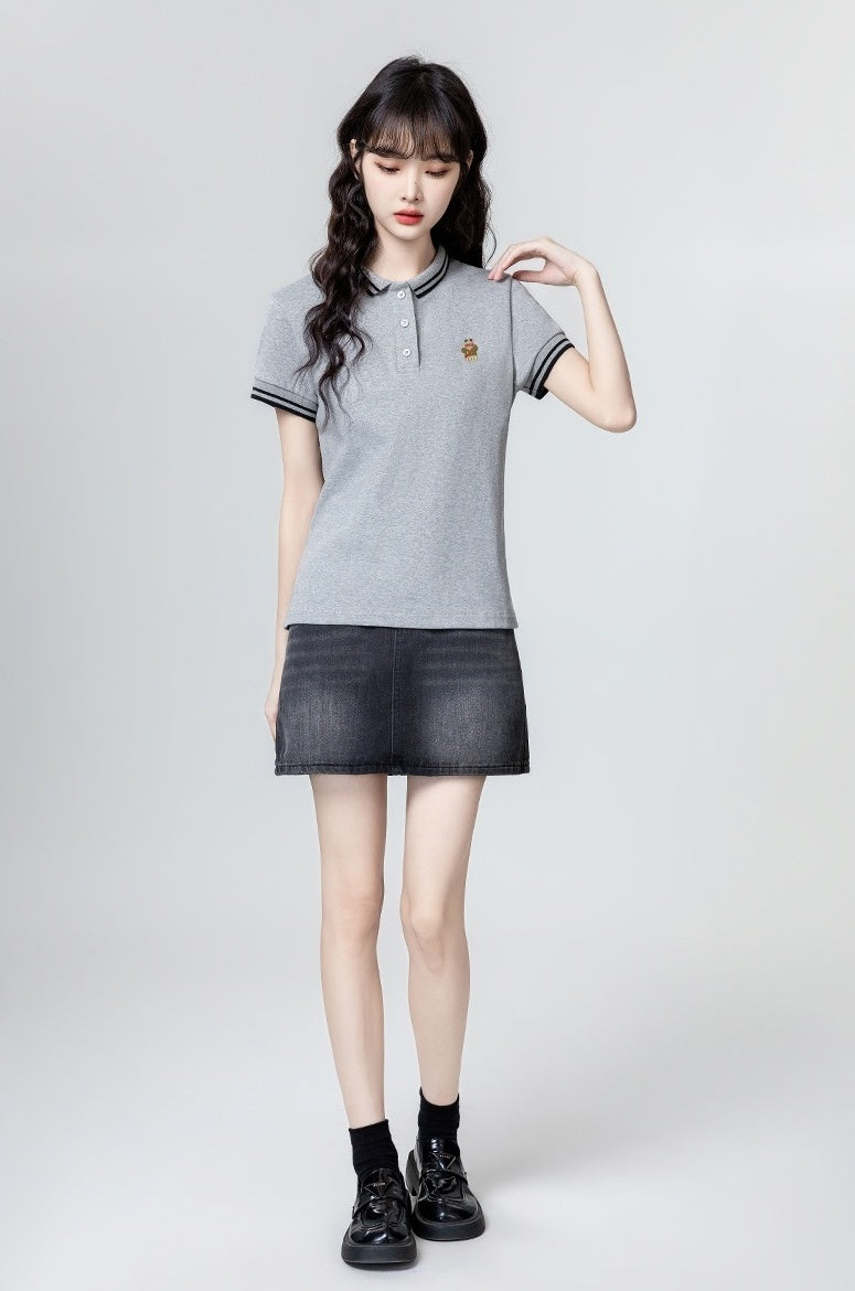 Striped Polo Collar Short Sleeve Shirt