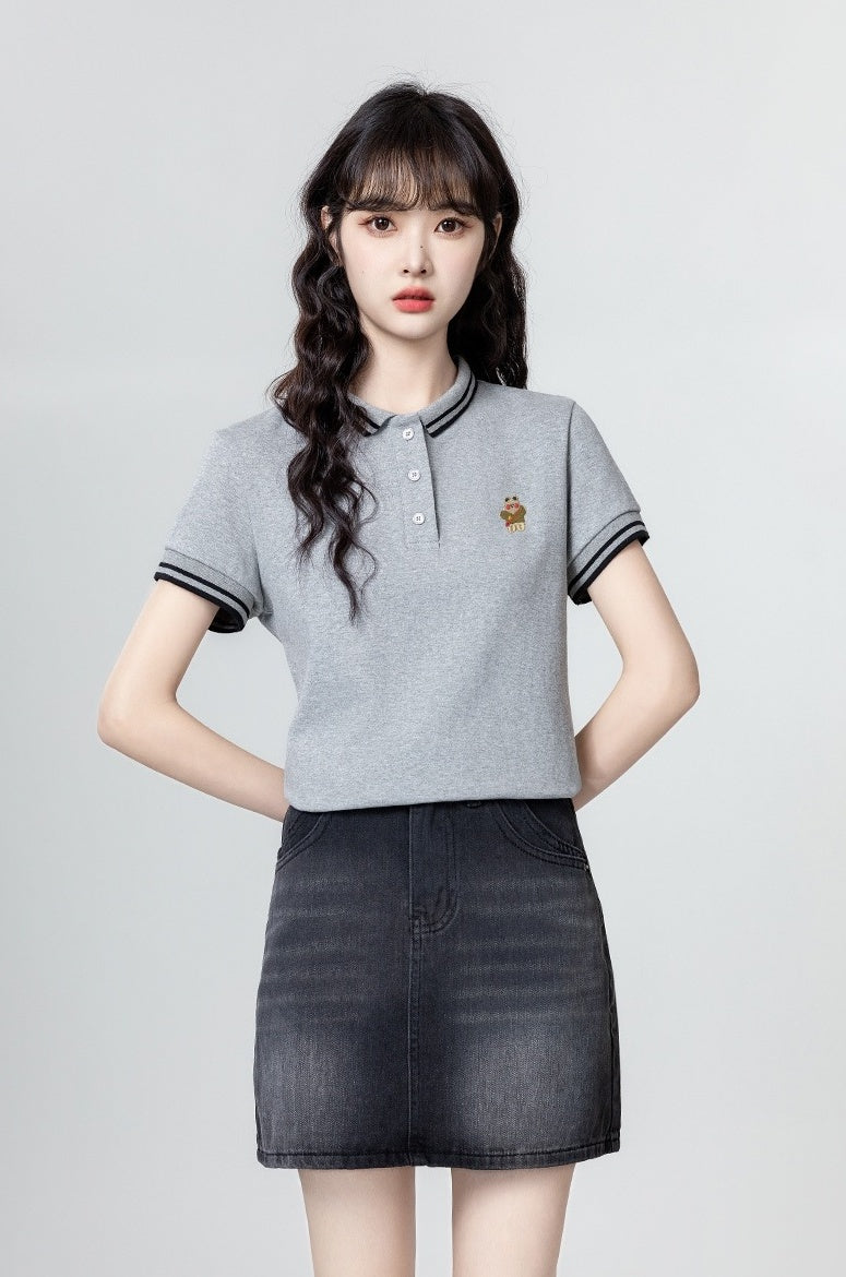 Striped Polo Collar Short Sleeve Shirt