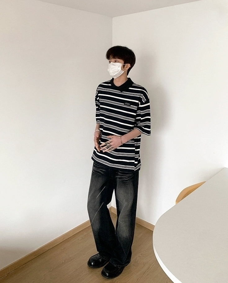 Striped Polo Shirt Casual Short Sleeve