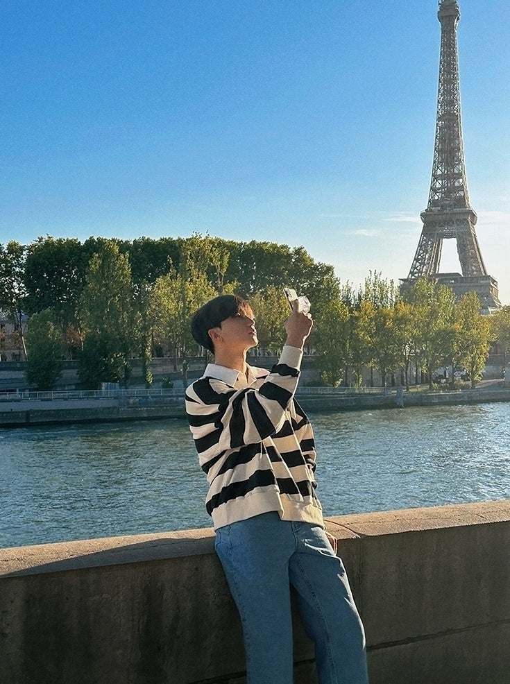 Striped Polo Sweatshirt Classic Pullover Fashion