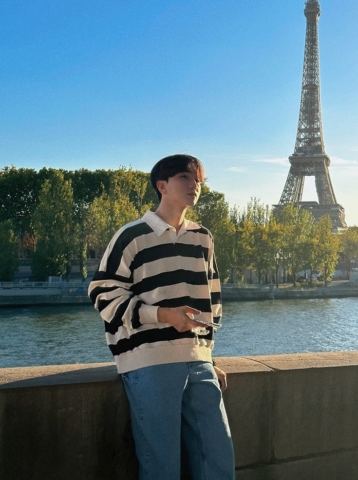 Striped Polo Sweatshirt Classic Pullover Fashion