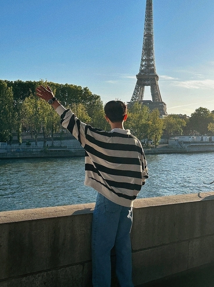 Striped Polo Sweatshirt Classic Pullover Fashion