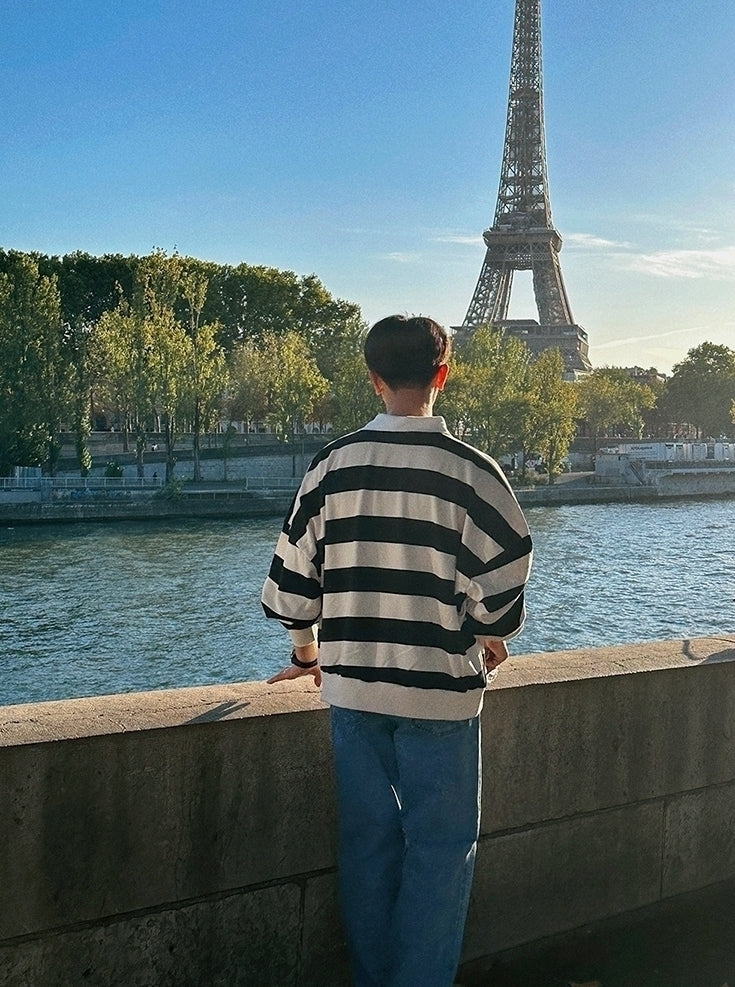Striped Polo Sweatshirt Classic Pullover Fashion