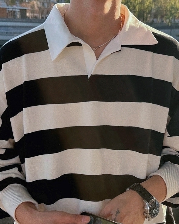 Striped Polo Sweatshirt Classic Pullover Fashion