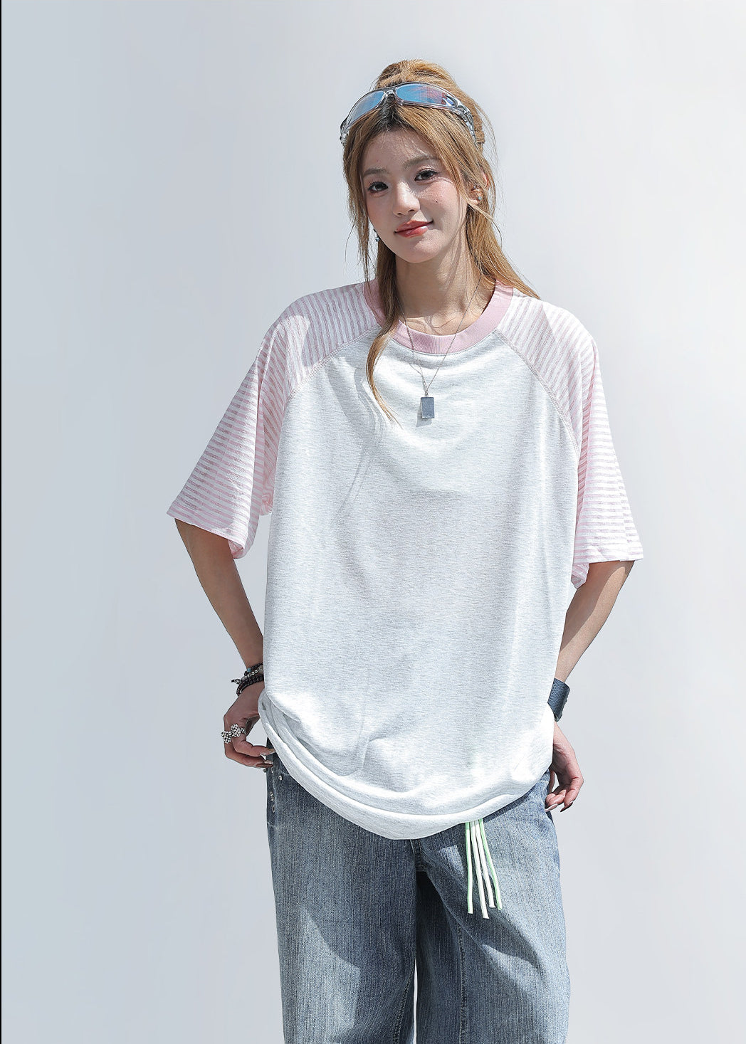 Striped Raglan Sleeve Sun Protection Top