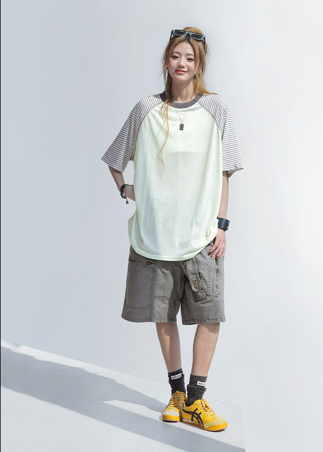 Striped Raglan Sleeve Sun Protection Top