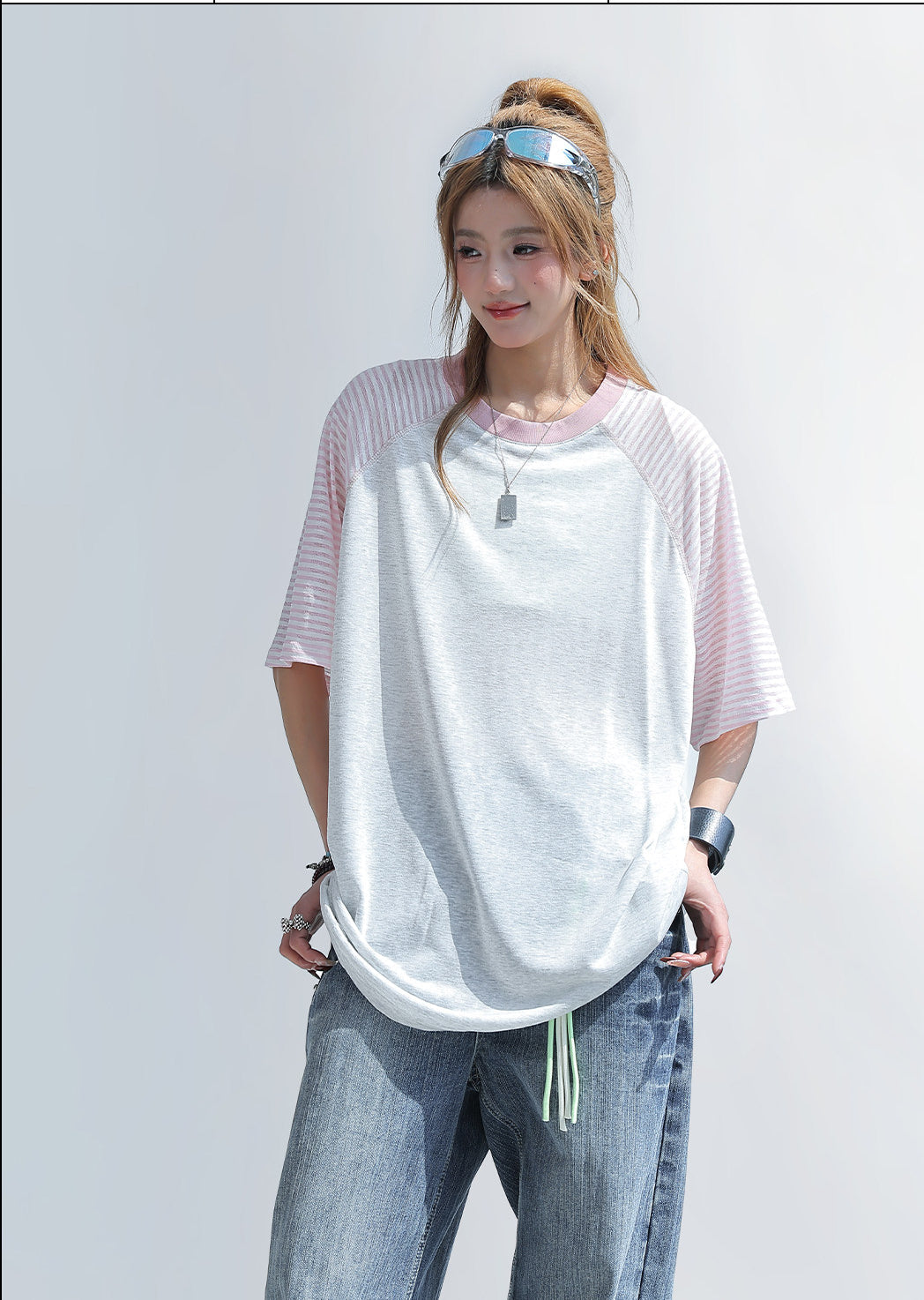 Striped Raglan Sleeve Sun Protection Top