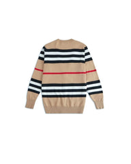 Beige Striped Retro Style Knitted Cardigan