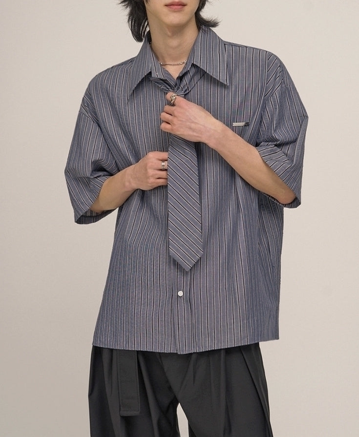 Striped Short Sleeve Casual Shirt Academy Style