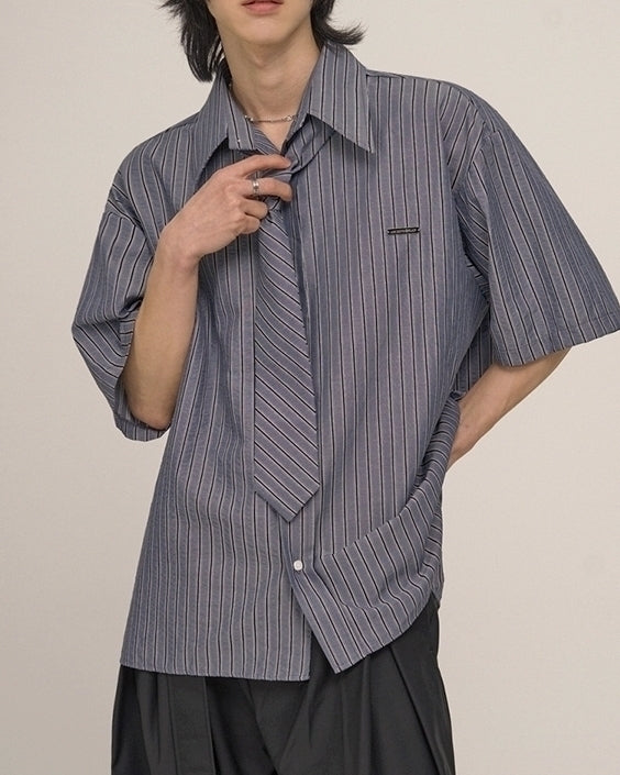 Striped Short Sleeve Casual Shirt Academy Style