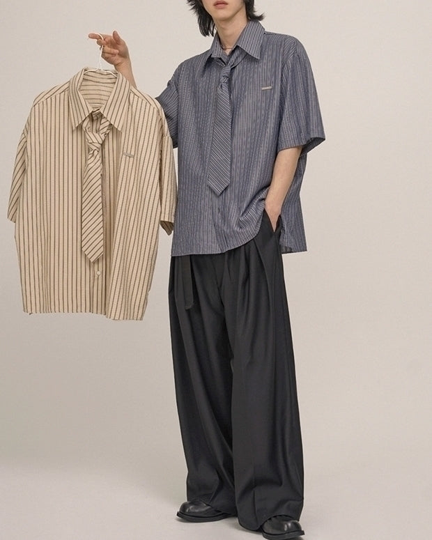 Striped Short Sleeve Casual Shirt Academy Style