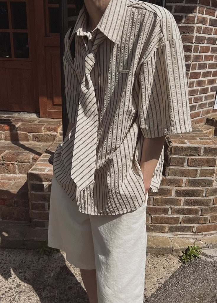 Striped Short Sleeve Casual Shirt Academy Style