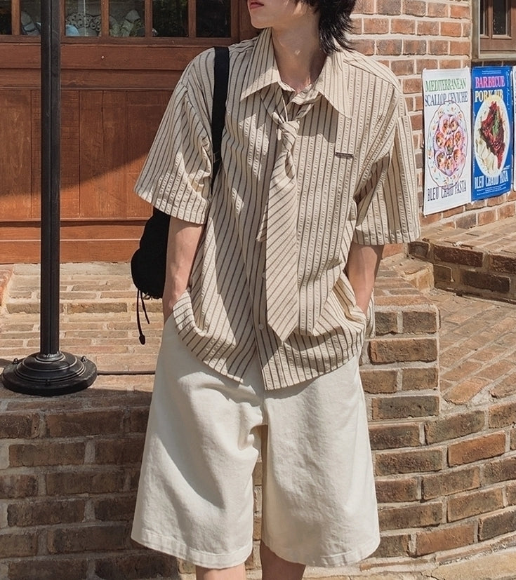 Striped Short Sleeve Casual Shirt Academy Style