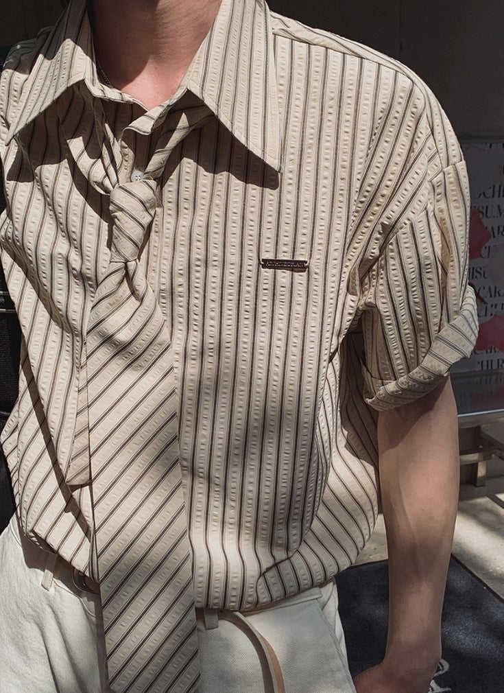Striped Short Sleeve Casual Shirt Academy Style