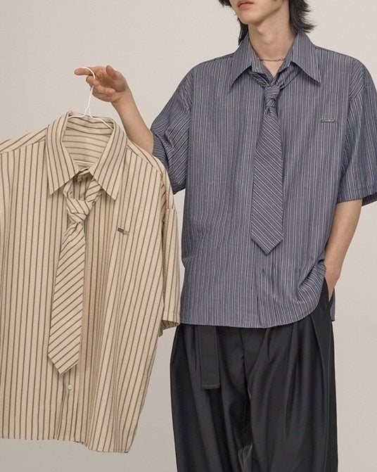 Striped Short Sleeve Casual Shirt Academy Style