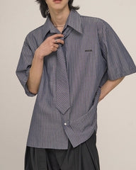 Striped Short Sleeve Casual Shirt Academy Style