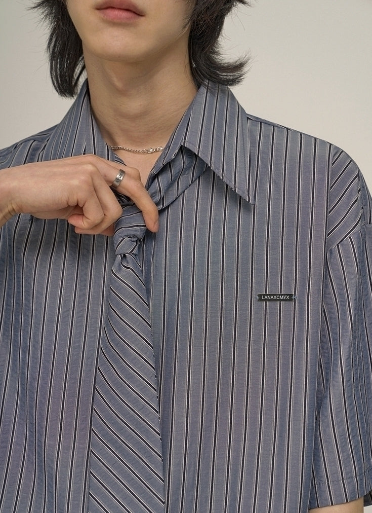 Striped Short Sleeve Casual Shirt Academy Style