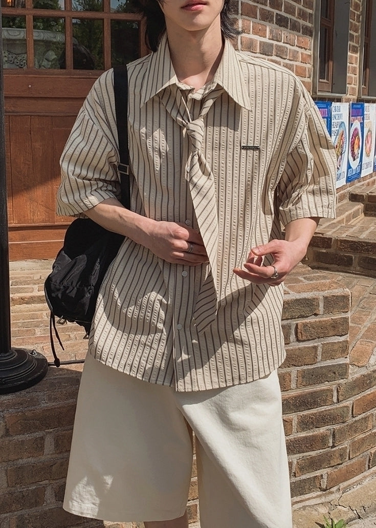 Striped Short Sleeve Casual Shirt Academy Style