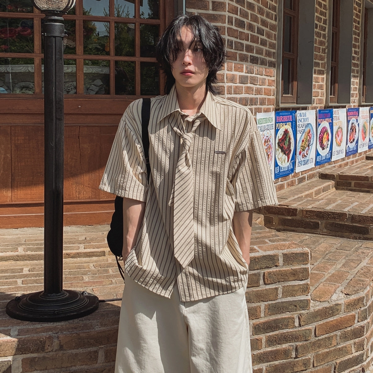 Striped Short Sleeve Casual Shirt Academy Style