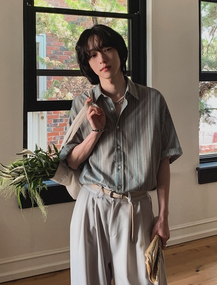 Striped Short Sleeve Casual Shirt
