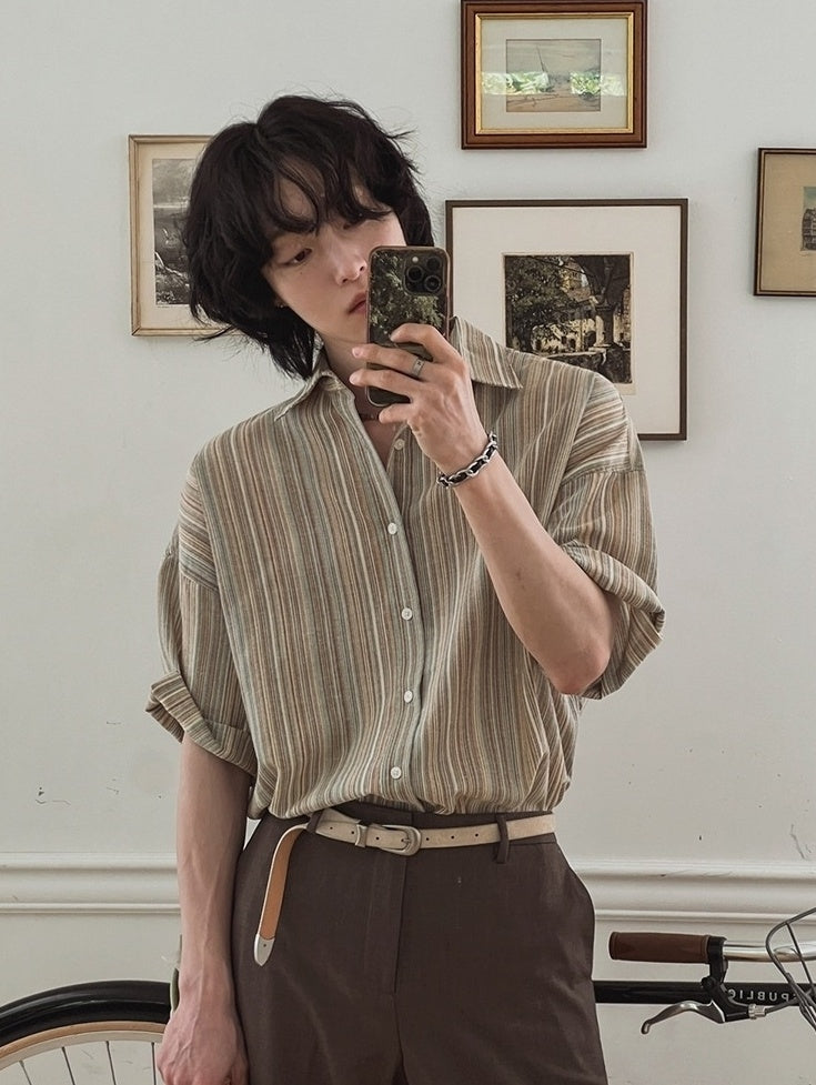 Striped Short Sleeve Casual Shirt